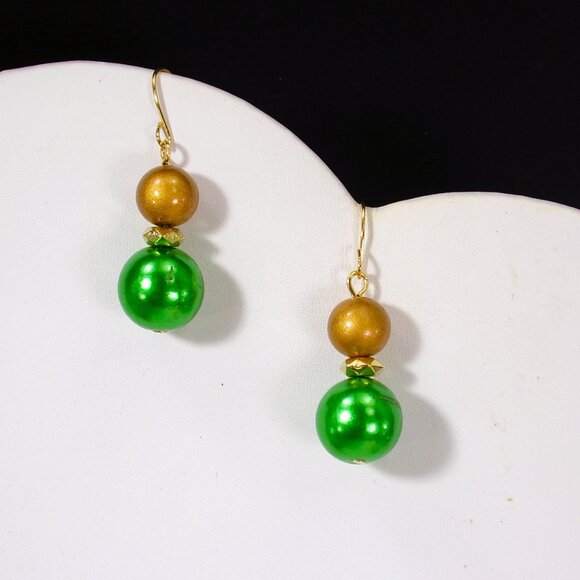 Green and gold bead necklace and earring set with round beads colorful necklace - Picture 9 of 9